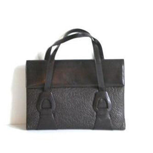SOLD Vintage 40s Chocolate Brown Leather And Labrador Sealskin Handbag w/ Pigskin Lining And Matching Coin Purse by Waldybag-Vintage Handbag, Large Handbag-Brand Spanking Vintage