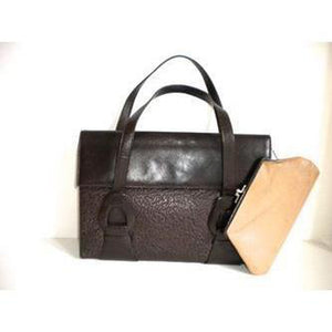 SOLD Vintage 40s Chocolate Brown Leather And Labrador Sealskin Handbag w/ Pigskin Lining And Matching Coin Purse by Waldybag-Vintage Handbag, Large Handbag-Brand Spanking Vintage