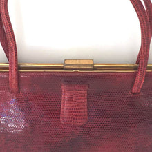 Load image into Gallery viewer, Vintage Bag, Purse, 1950s, In Deep Red Lizard Skin, Oyster Satin Lining And Fixed Coin Purse-Vintage Handbag, Exotic Skins-Brand Spanking Vintage
