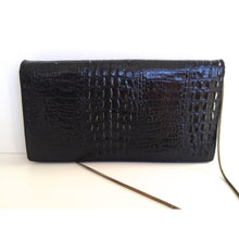Load image into Gallery viewer, Vintage Black Patent Baby Crocodile Clutch Bag w/ Removable Gilt Snake Chain-Vintage Handbag, Exotic Skins-Brand Spanking Vintage
