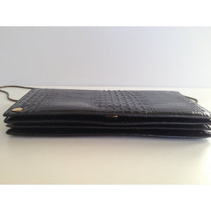 Vintage Black Patent Baby Crocodile Clutch Bag w/ Removable Gilt Snake Chain-Vintage Handbag, Exotic Skins-Brand Spanking Vintage