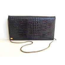 Load image into Gallery viewer, Vintage Black Patent Baby Crocodile Clutch Bag w/ Removable Gilt Snake Chain-Vintage Handbag, Exotic Skins-Brand Spanking Vintage
