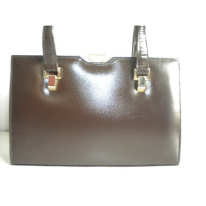 Vintage Dark Brown Leather Bag By Ackery Of London w/ Gilt Detail And Suede Lining-Vintage Handbag, Kelly Bag-Brand Spanking Vintage