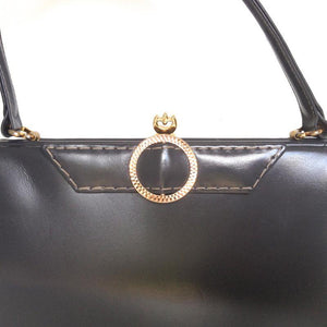 Vintage Exquisite Waldybag Handbag In Grey Leather w/ Ornate Gilt Clasp And Motif Grape Silk Lining w/ Matching Coin Purse-Vintage Handbag, Kelly Bag-Brand Spanking Vintage