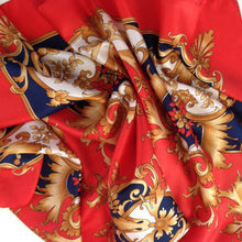 Load image into Gallery viewer, Vintage Fine Silk Scarf In A Scarlet, Navy And Gold Heraldic Design-Scarves-Brand Spanking Vintage
