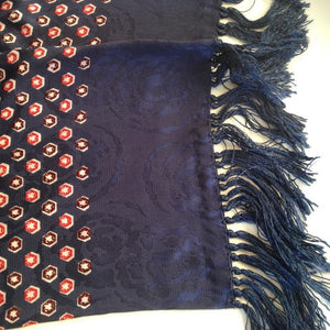 Vintage Gentleman's Silky Long Scarf In Navy/White/Red With Fringe-Accessories, For Him-Brand Spanking Vintage