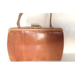 Vintage Large Classic Caramel Lizard Skin Handbag By Mappin & Webb-Vintage Handbag, Large Handbag-Brand Spanking Vintage