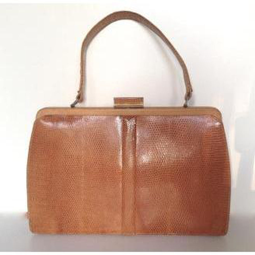 Vintage Large Classic Caramel Lizard Skin Handbag By Mappin & Webb-Vintage Handbag, Large Handbag-Brand Spanking Vintage