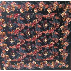 Vintage Liberty Of London Large Varuna Wool Scarf, Shawl, Wrap In Striking Design, Rose And Paeony In Black, Gold, Rust And Grey-Scarves-Brand Spanking Vintage