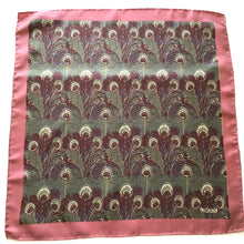 Load image into Gallery viewer, Vintage Liberty of London silk &#39;Hera&#39; peacok feather scarf in pink, green, wine and blue with hand rolled hems-Scarves-Brand Spanking Vintage

