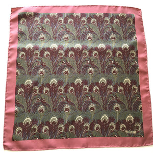 Vintage Liberty of London silk 'Hera' peacok feather scarf in pink, green, wine and blue with hand rolled hems-Scarves-Brand Spanking Vintage