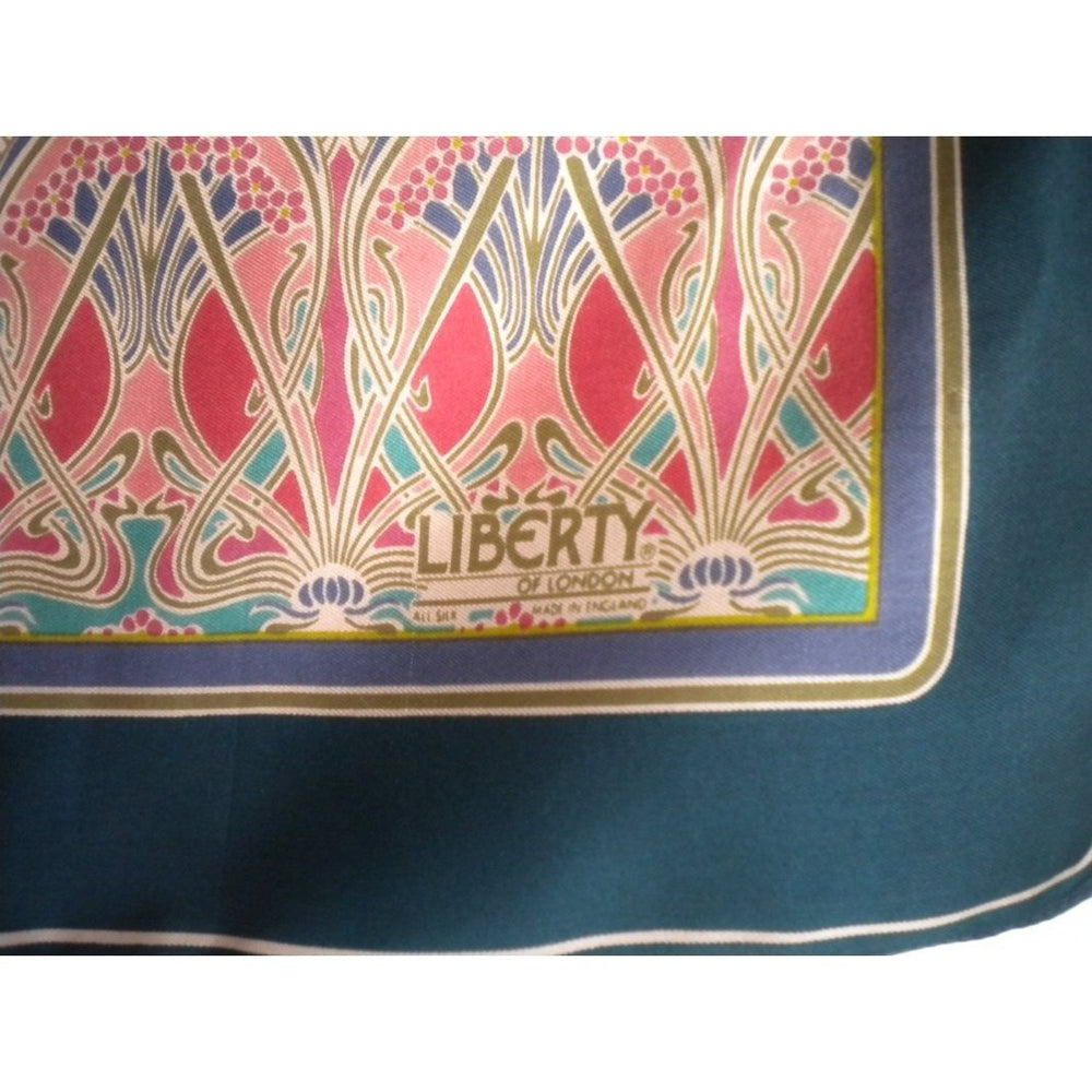 Vintage Liberty Of London Silk Scarf In Iconic 'Lanthe' Design In Green And Pink-Scarves-Brand Spanking Vintage