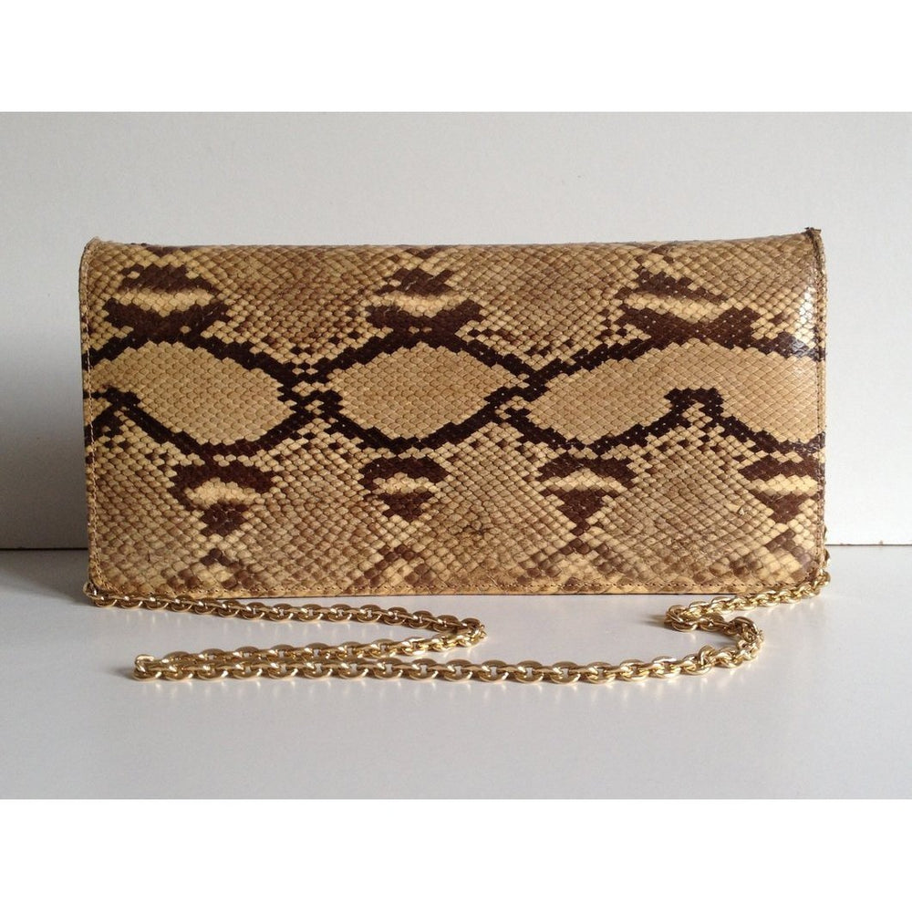 Vintage Python Skin Clutch/Chain Handle And Leather Bag-Vintage Handbag, Exotic Skins-Brand Spanking Vintage