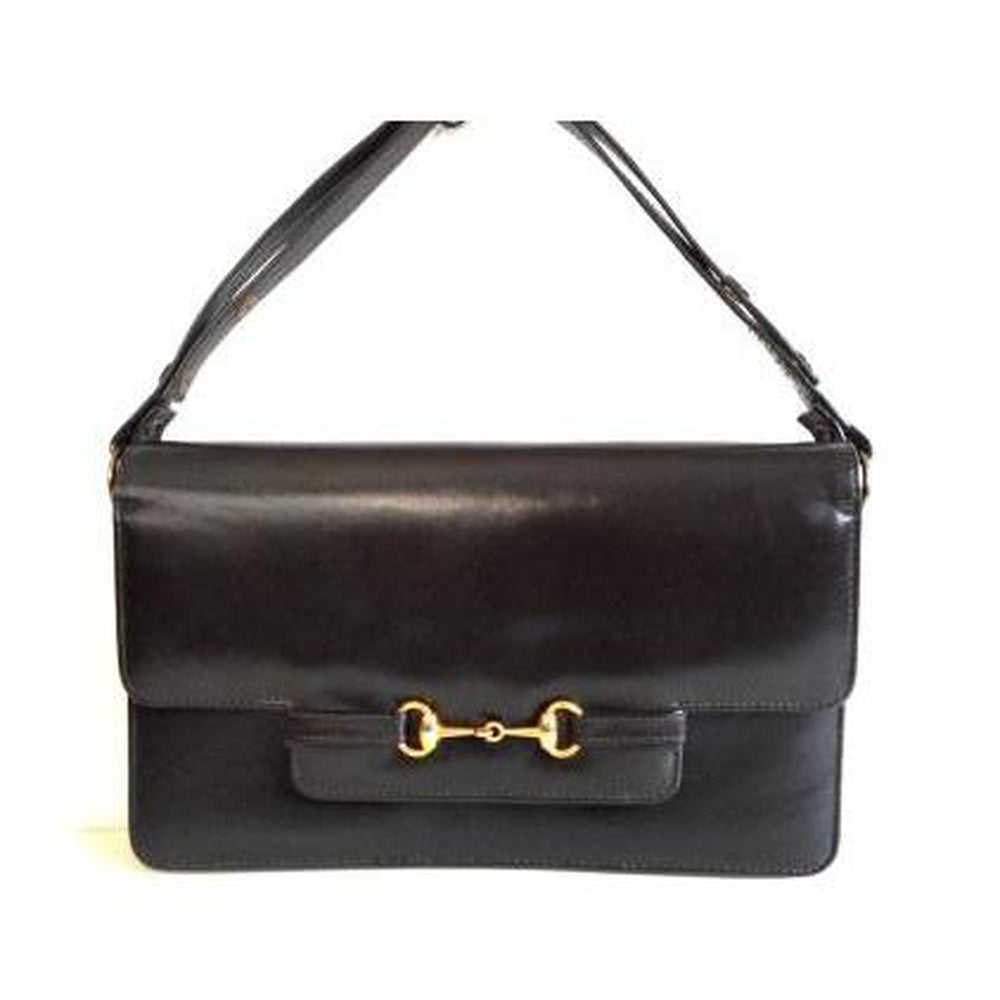Vintage Rich Brown Leather Hand/Shoulder Bag w/ Gilt 'Horse Bit' Detail by Eros-Vintage Handbag, Large Handbag-Brand Spanking Vintage