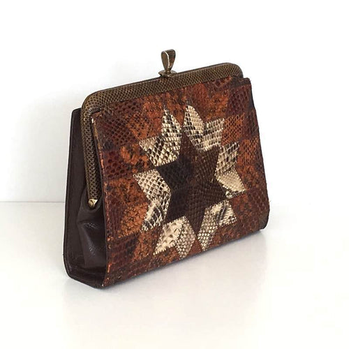 Vintage Small And Dainty Snakeskin Clutch/Chain Bag In Starburst Design-Vintage Handbag, Exotic Skins-Brand Spanking Vintage
