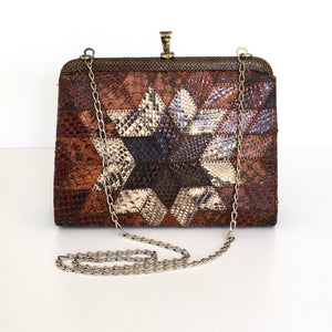 Vintage Small And Dainty Snakeskin Clutch/Chain Bag In Starburst Design-Vintage Handbag, Exotic Skins-Brand Spanking Vintage