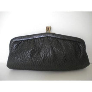 Vintage Small Black Dainty Leather Clutch By Freedex-Vintage Handbag, Clutch Bag-Brand Spanking Vintage
