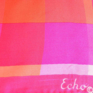 Vintage Unused Silk Scarf In Shocking Pink And Orange Checkerboard Design By Echo-Scarves-Brand Spanking Vintage