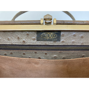 Vintage 50s/60s Leather Handbag, Vintage Purse, Dainty Gilt Clasp, Calf Leather in Faux Ostrich, Deep Caramel by Middx Made in England-Vintage Handbag, Kelly Bag-Brand Spanking Vintage